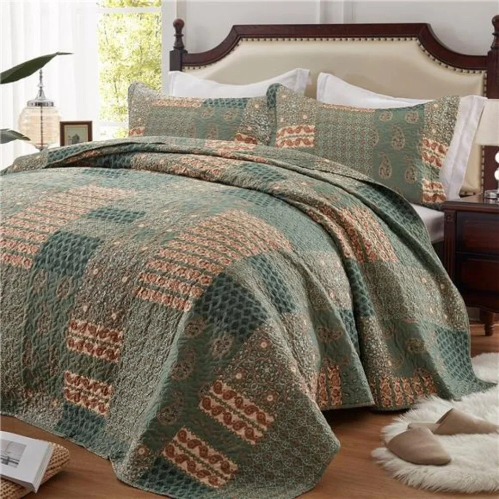3 Pieces California King Size Quilt Set Olive Green Oversized 120x120